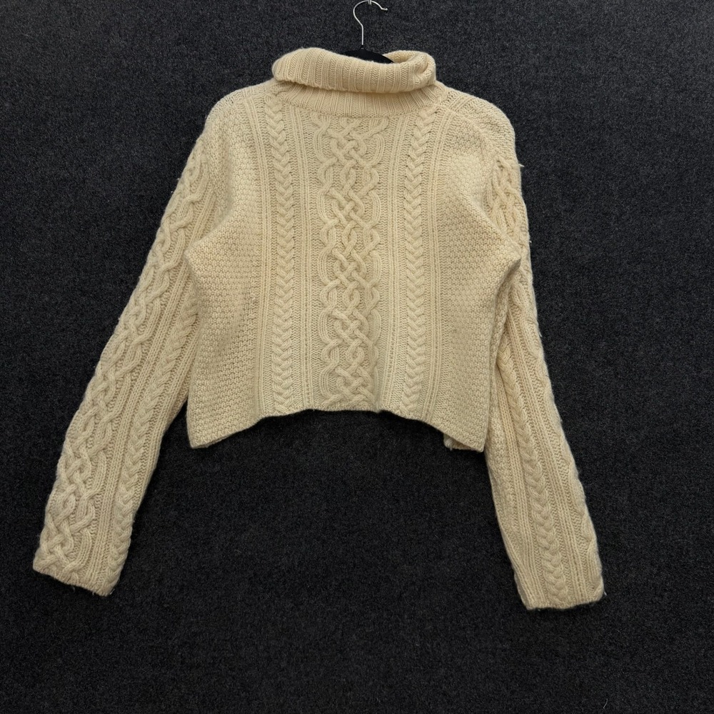 Paul James 100% Wool Cable Knit Turtleneck Sweater Cream Made in England Large
